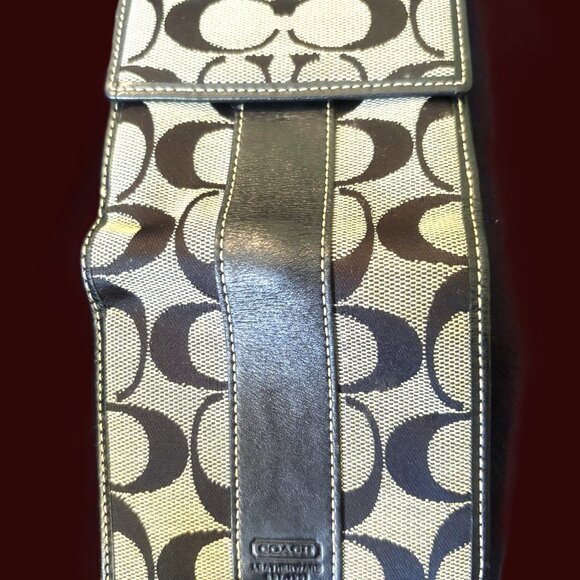 Coach Fold-Over Wallet-Signature Black Logo Canvas with Black leather Trim - Picture 2 of 12